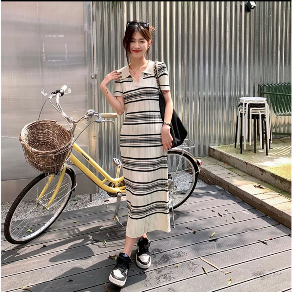 Jual Ami Collection09 Dress Salur Knit Lengan Pendek / Dress Korea