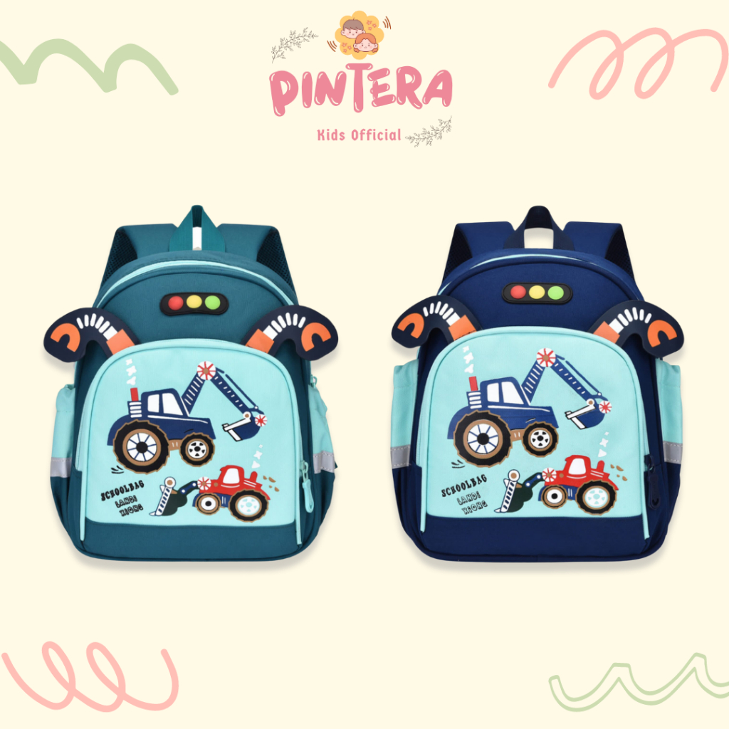 Jual Tas Sekolah Anak laki-laki TK PAUD motif Excavator warna Biru Tua