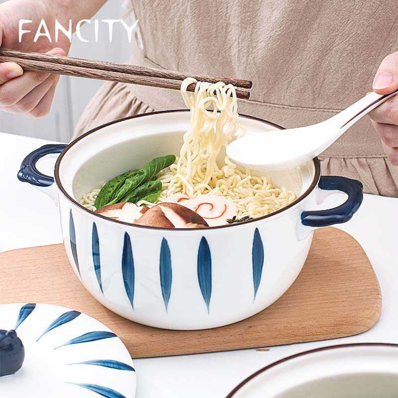 Jual Mangkok Ramen Mie Keramik Bowl Japanese 205 Cm Model Stripe Dengan Tutup Shopee Indonesia 8978