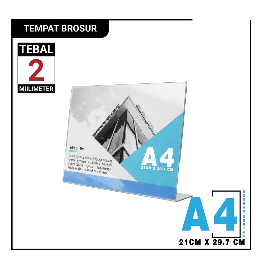 Jual Tempat Brosur Tent Holder Akrilik Display Landscape A4 Tipe L