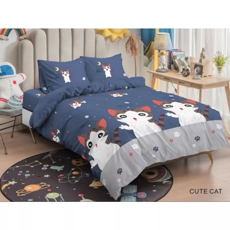 Jual Bedcover Set Karakter Anak Motif Kucing / Cat Termurah & Terlaris Ukuran 180x200 King