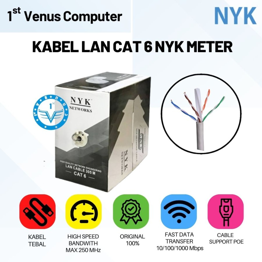 Jual Kabel Lan Utp Cat 6 Nyk Cable Utp Lan Cat 6e Meteran Ori Net02