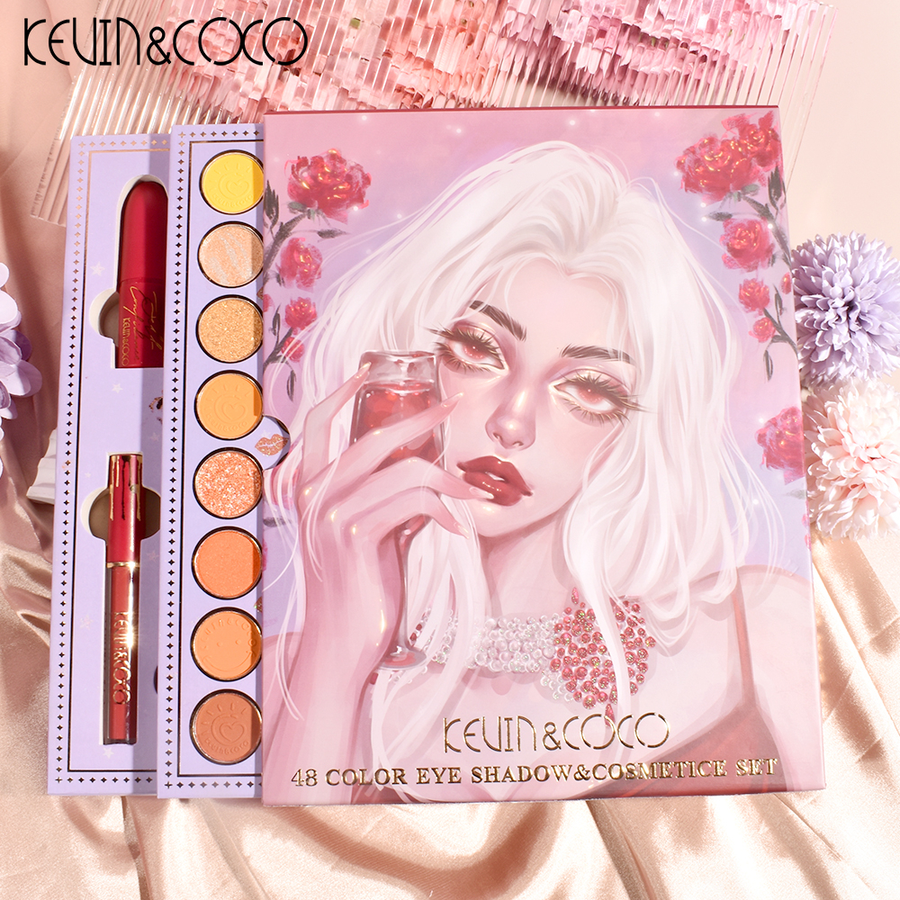 Jual Kevin&Coco Eyeshadow Make Up Palette & Lipstick 48 Warna Serba