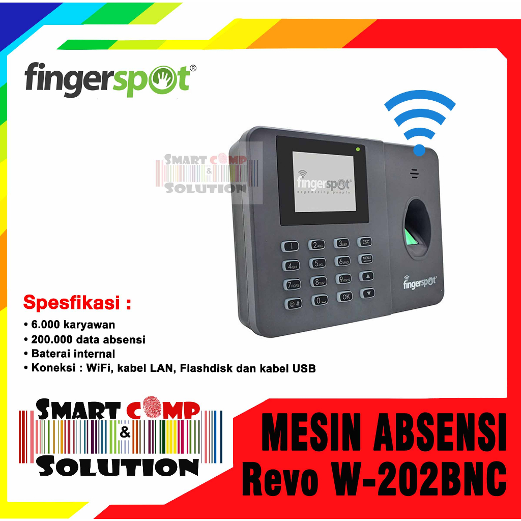 Jual Mesin Absensi Fingerprint Sidik Jari Wifi Fingerspot Revo W 202bnc