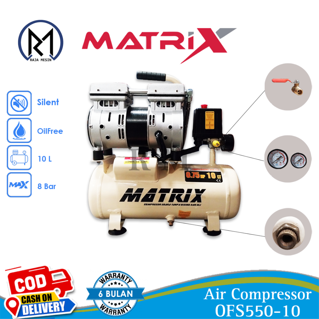 Jual Kompresor Angin Tanpa Oli / Air Compressor Silent Matrix OFS 550 ...