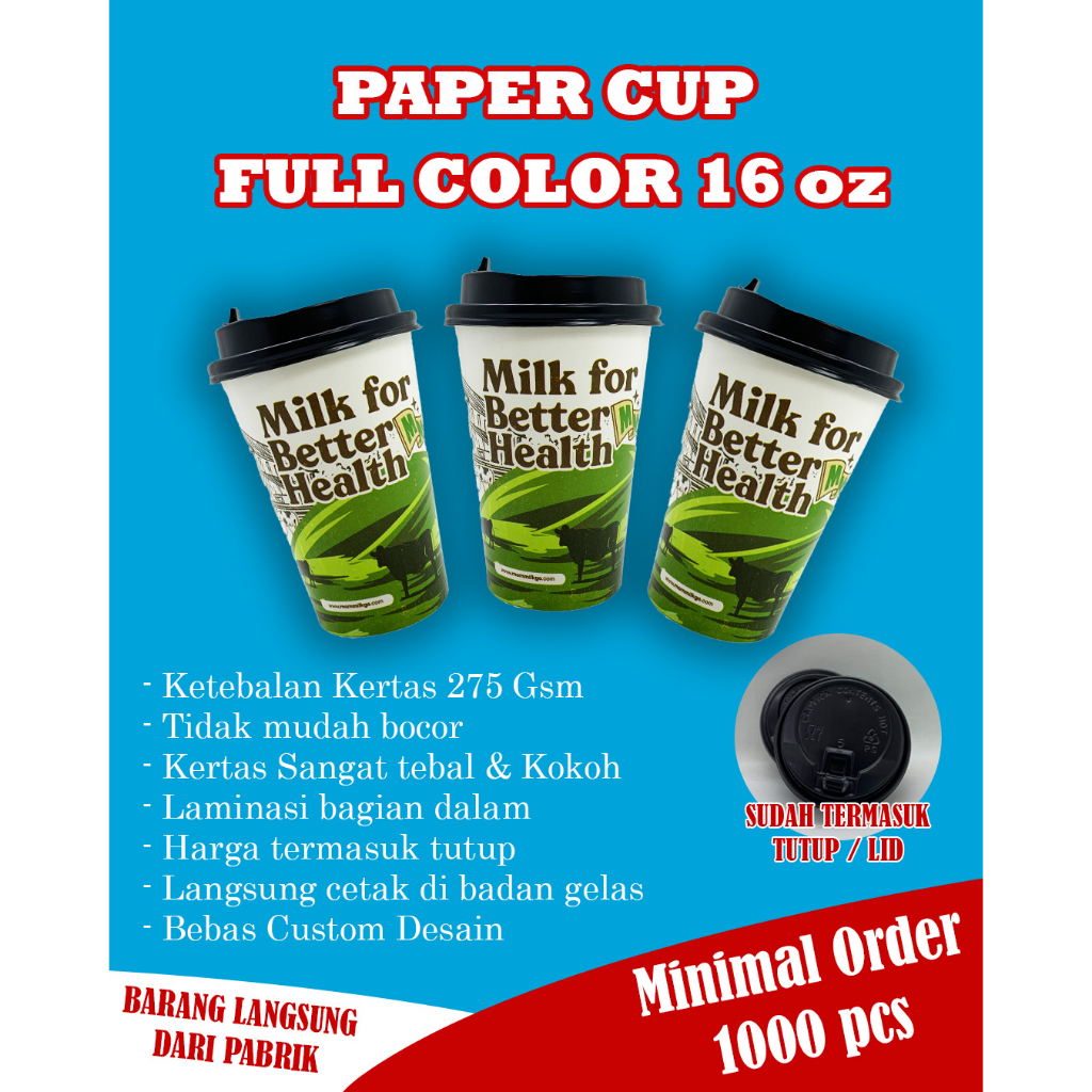 Jual MIN ORDER 1000 PCS Paper Cup Full Color Cetak Gelas Kertas Paper