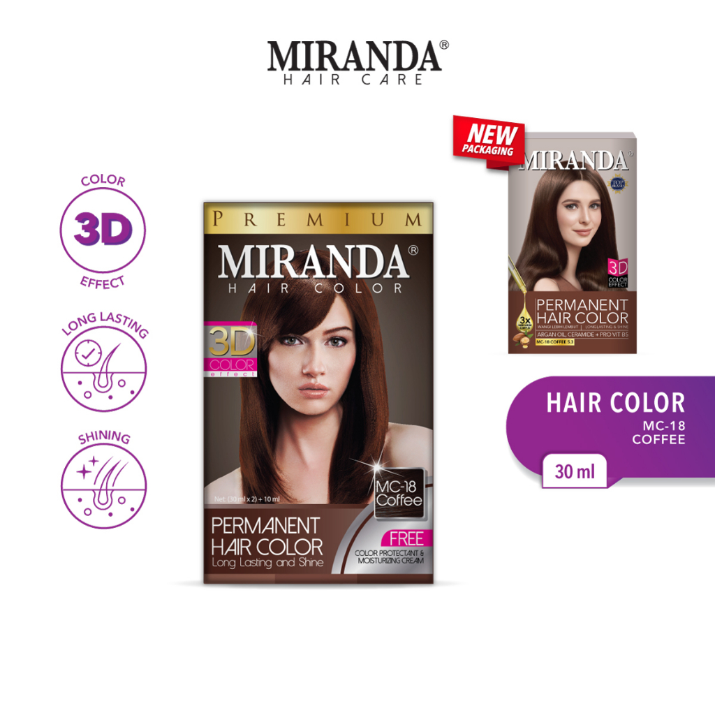 Jual Miranda Hair Color (Cat Rambut Permanen) MC18 Coffee 30ml | Shopee ...