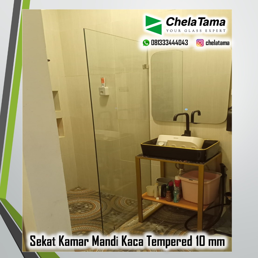 Jual Partisi Sekatan Pembatas Kamar Mandi Kaca Tempered 10 mm | Shopee