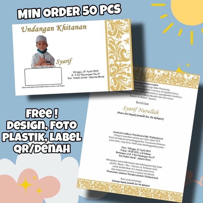 Jual Cetak Undangan Tasyakuran Khitan Sunatan Terbaru Free Design Foto Proses Cepat Murah Free