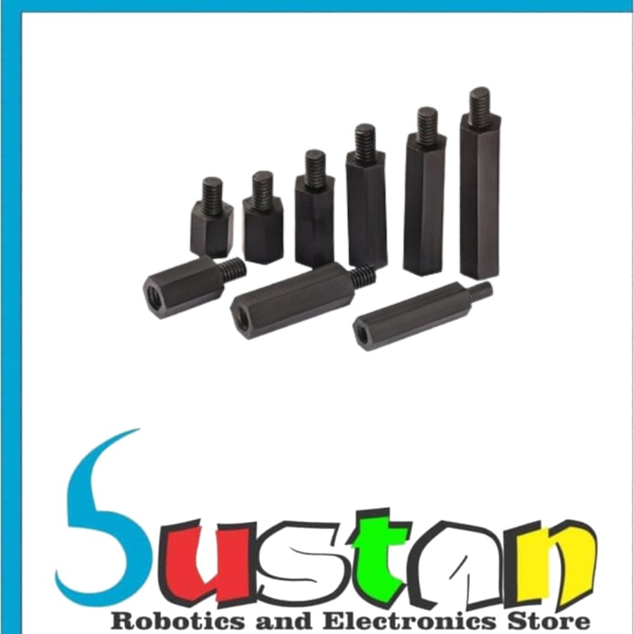 Jual SPACER NYLON MALE FEMALE BLACK PLASTIK M3X20+6MM HIGH 20MM SPACER ...