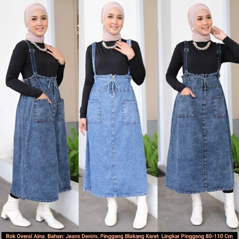 Jual Rok overall aina. Overall rok jeans wanita. | Shopee Indonesia