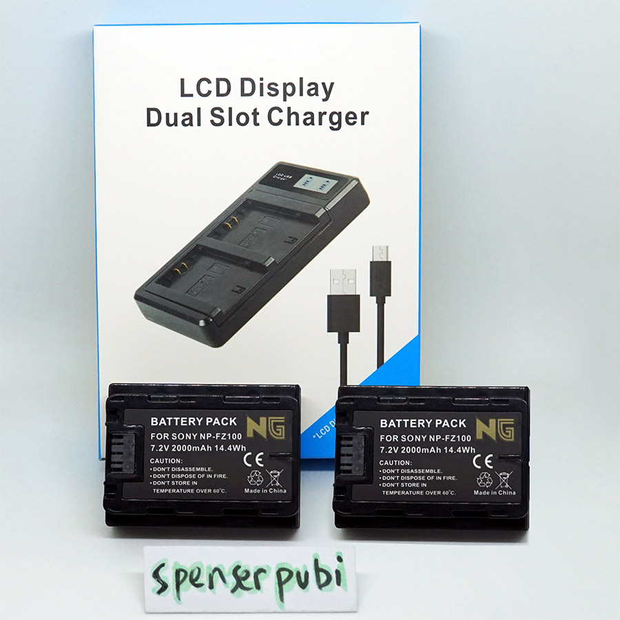 Dual Charger dan Baterai SONY A6600 A7R IV A7R Mark III A7 III A9 Mark II  Alpha A9 NP-FZ100 Battery - Main Image