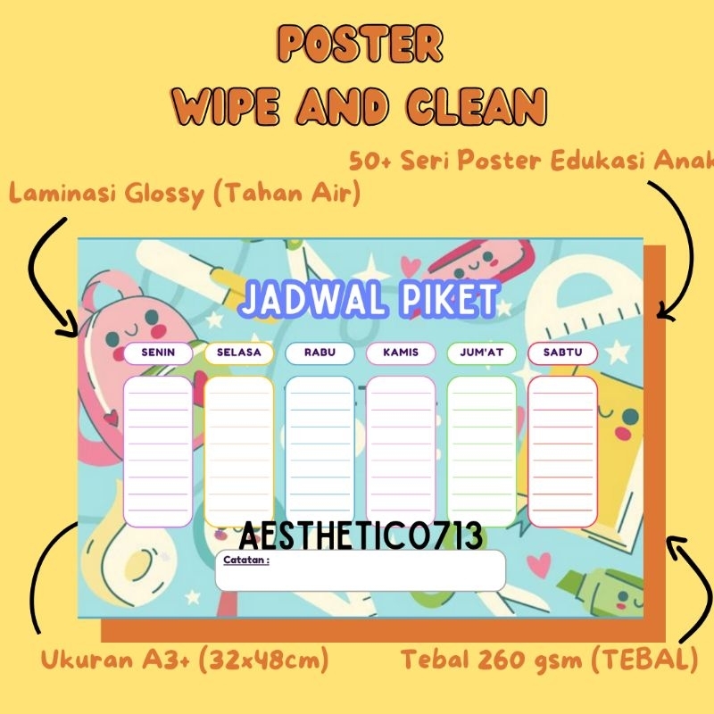 Jual Poster Jadwal Pelajaran Dan Piket Kelas Jadwal Pelajaran Wipe And