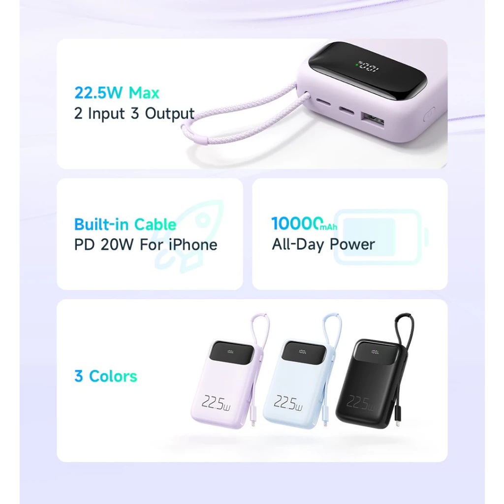 MCDODO PowerBank 10.000mah FAST Charging 22.5W Built in Cable iPhone MC-325