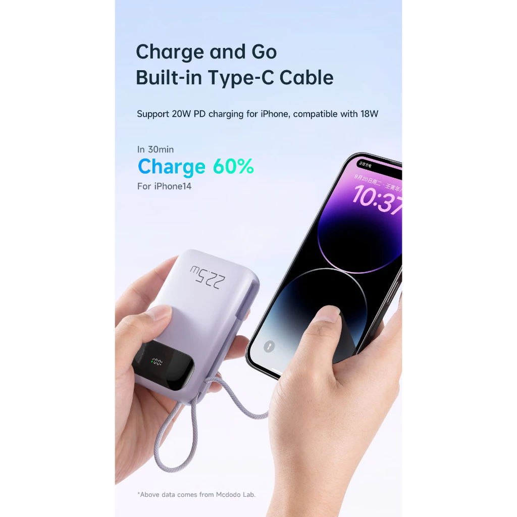 MCDODO PowerBank 10.000mah FAST Charging 22.5W Built in Cable iPhone MC-325