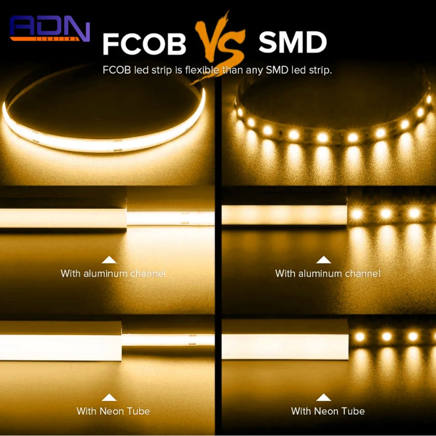 Jual ADN led Strip COB DC 12volt 5 meter lampu COB Light CRI 90 Dotless ...