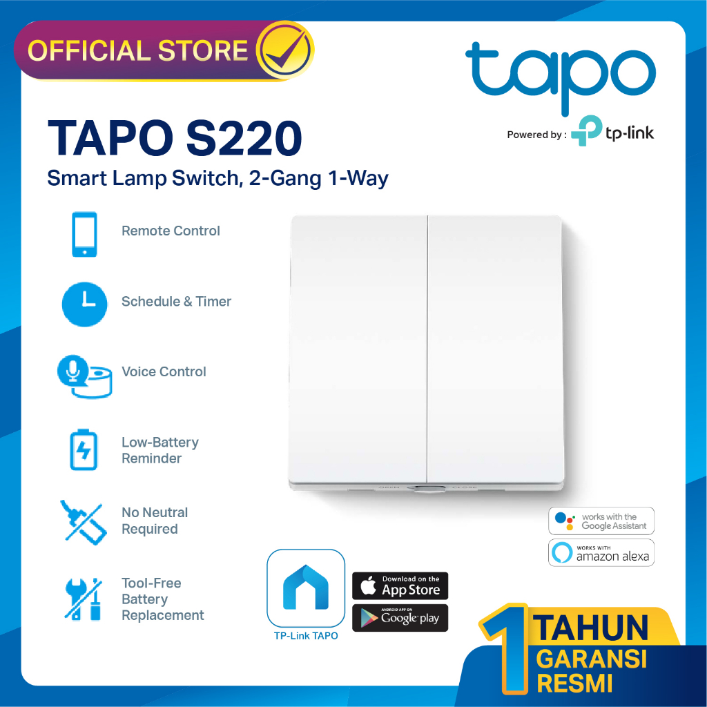 Jual TAPO S220 Smart Light Switch 2Gang 1Way Voice Control Schedule