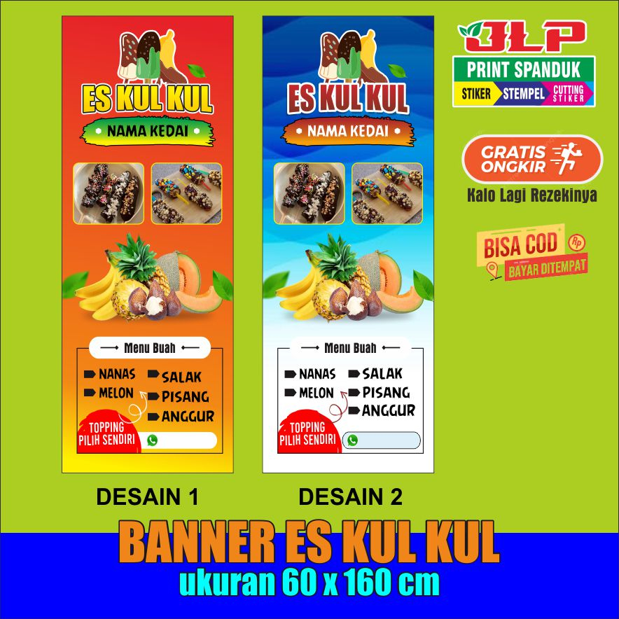 Jual banner es kul kul / cetak banner es kul kul / banner viral es kul