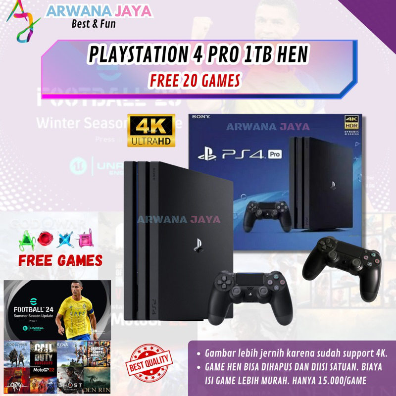 Jual PS4 PRO HEN HARDDISK 1TB / MAIN OFFLINE / PS4 PRO SUPPORT 4K