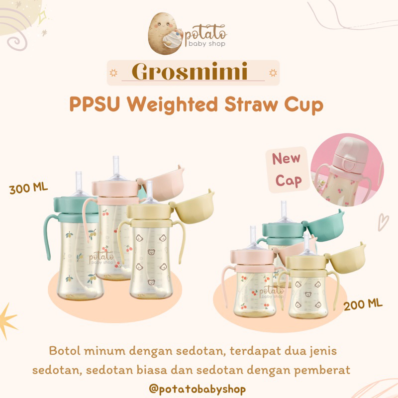 Grosmimi PPSU Weighted Straw Cup with Handle (200ml / 300ml