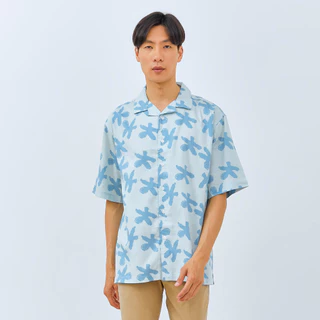 M231 Kemeja Pria Printing Hawaii Festive Bleu Pendek Biru 2860