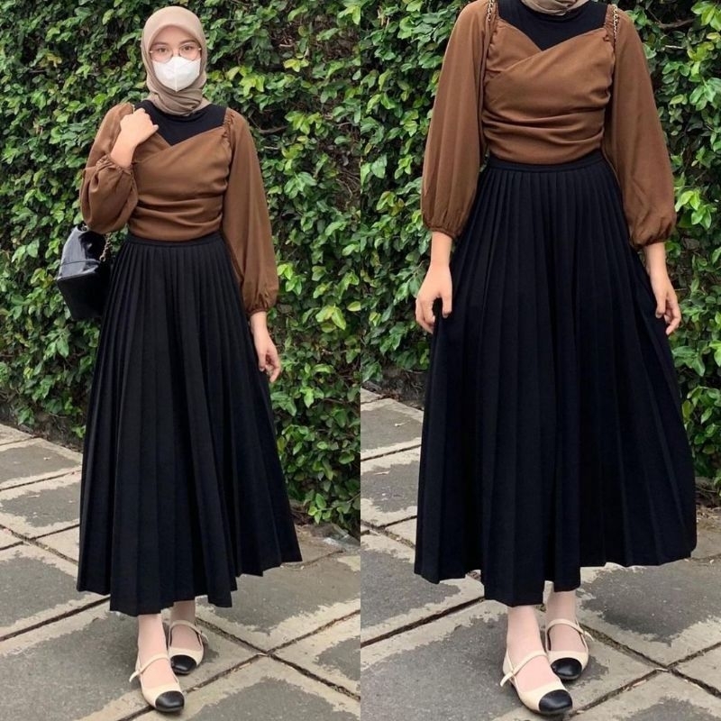 Jual Rok Payung Plisket Hitam Premium Shopee Indonesia 7547