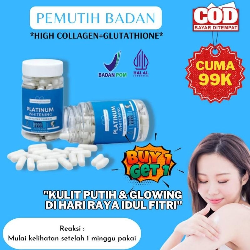 Jual GLUTATHIONE| PEMUTIH KULIT |KAPSUL PEMUTIH BADAN DAN WAJAH PERMANEN |PLATINUM  WHITENING 100%ORIGINAL | Shopee Indonesia
