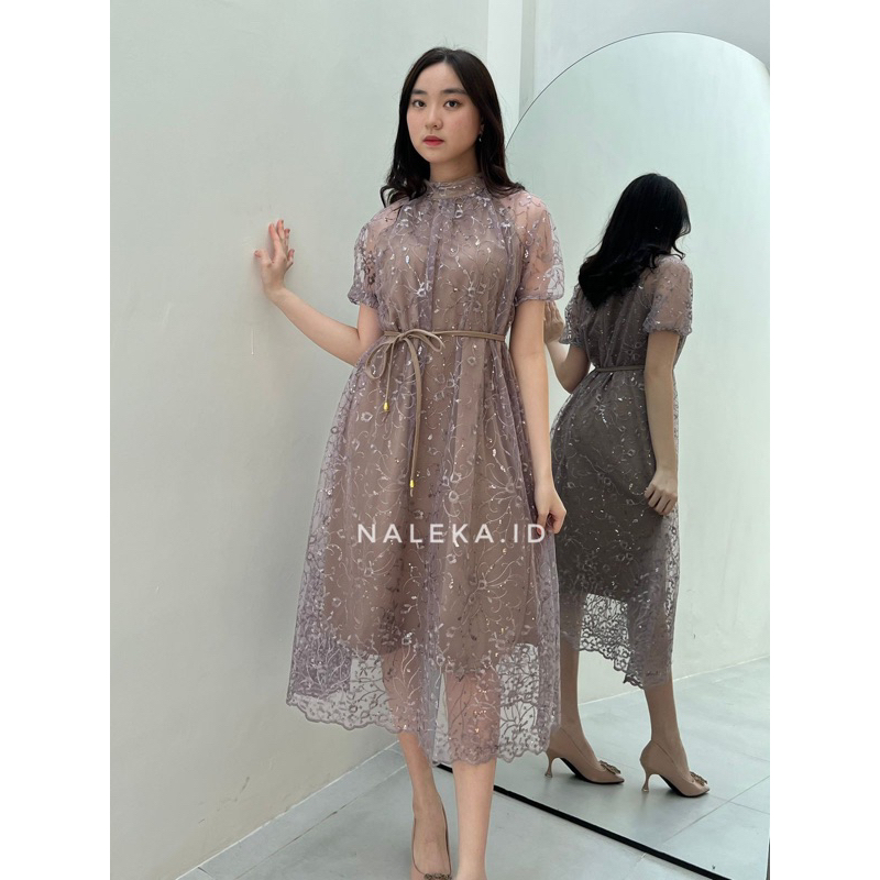 Jual ( N176 ) dress pesta brukat premium, dress kondangan brokat, dress