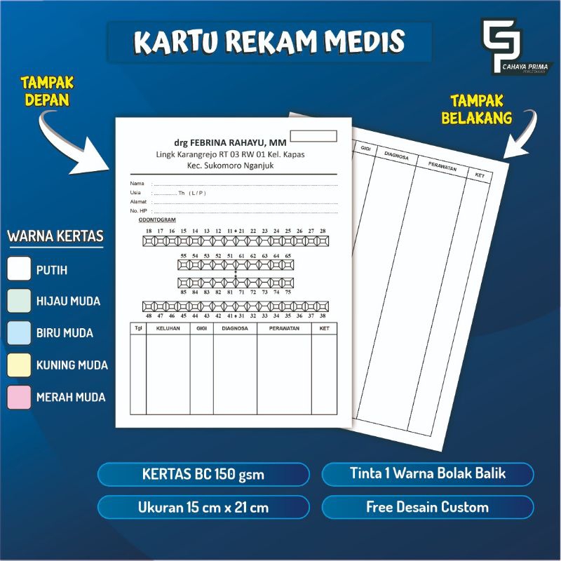 Jual Kartu Rekam Medis [ Paket dapat 200 lembar ] Medical Record Card ...