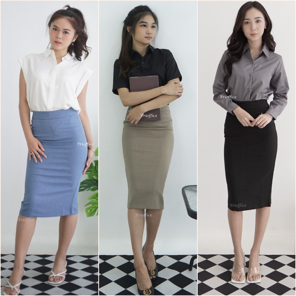 Jual Rok Span Hitam Kerja Formal Polos Midi Sebetis 7/8 Shopee