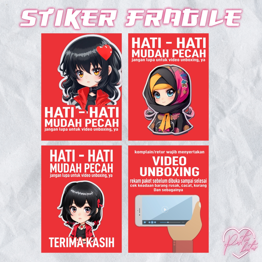 Jual Sticker Fragile Cute Aesthetic stiker pengiriman barang pecah ...