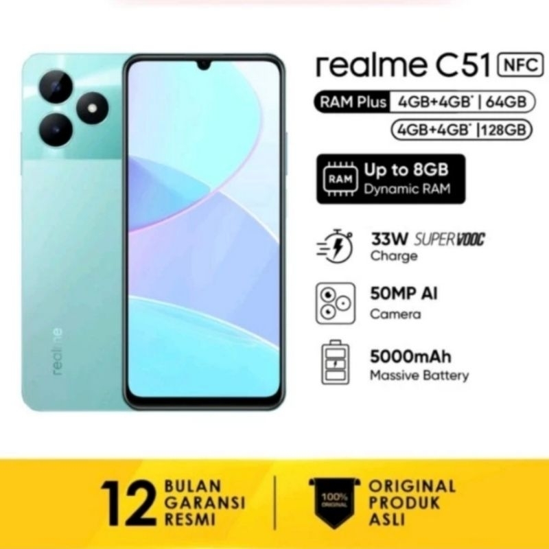 Jual HP REALME C51 NFC 4/128 GB - REALMI C 51 RAM 4GB ROM 128GB GARANSI ...