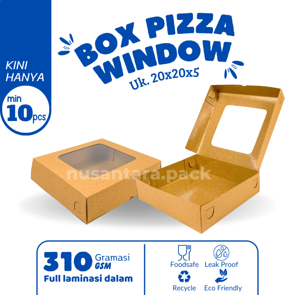 Jual Box Pizza Kraft Coklat Kotak Packing Kue Roti Dus Donat Hampers Jendela Laminasi 20x20x5 9721