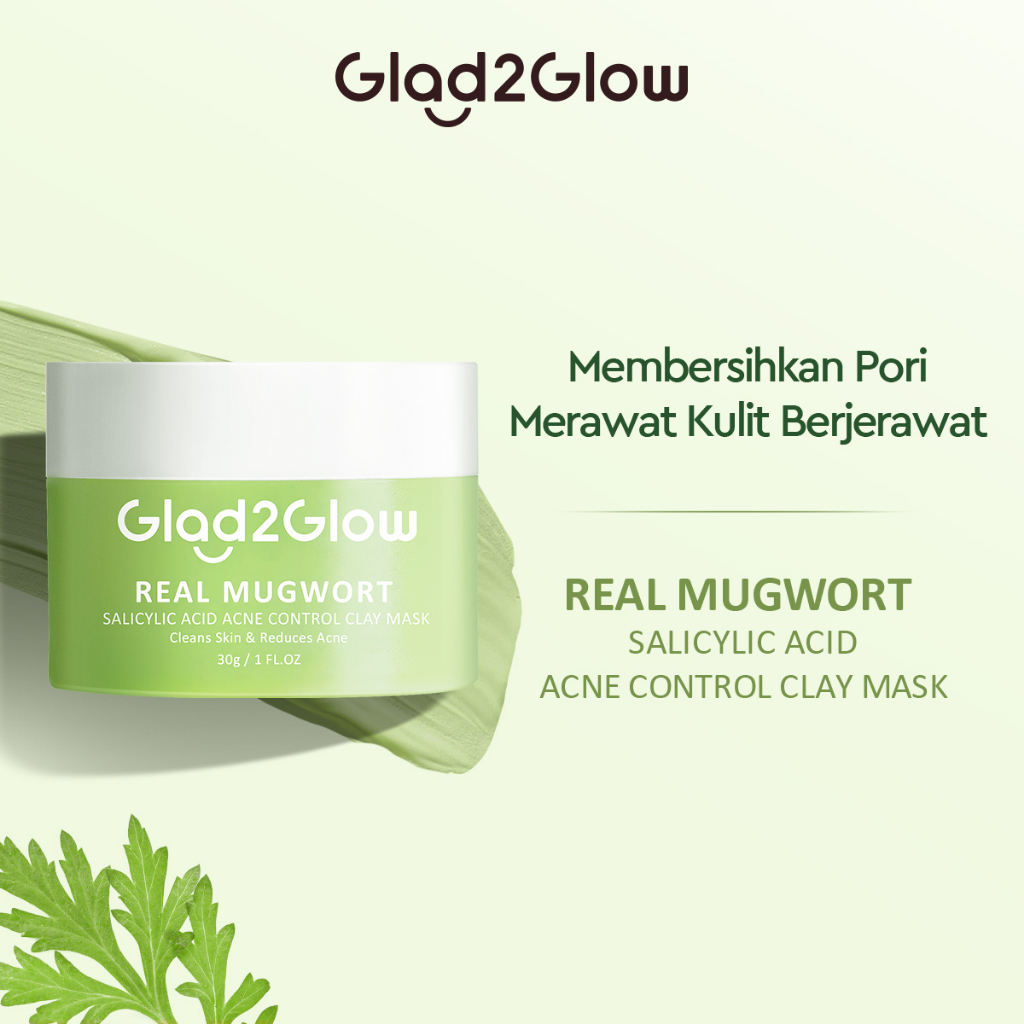Jual Glad2Glow Real Mugwort Salicylic Acid Acne Control Clay Mask Face