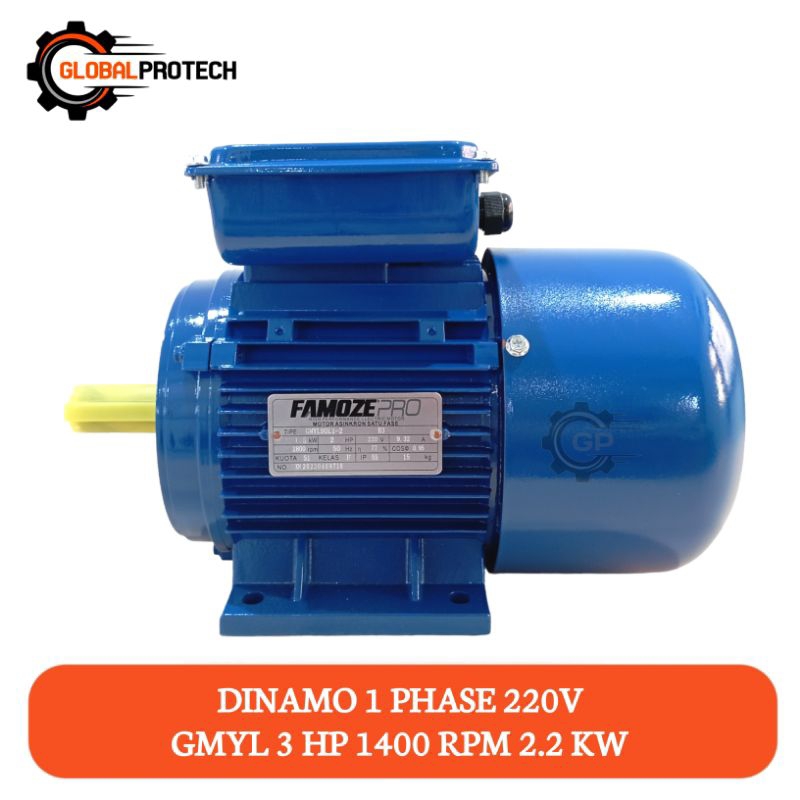 Dinamo 3 HP 1400 RPM / 4 HP 1400 RPM Famoze Pro 2.2 KW / 3 KW 1 Phase 220V Tipe GMYL Elektro Motor Penggerak Mesin Diesel Kompresor Dll