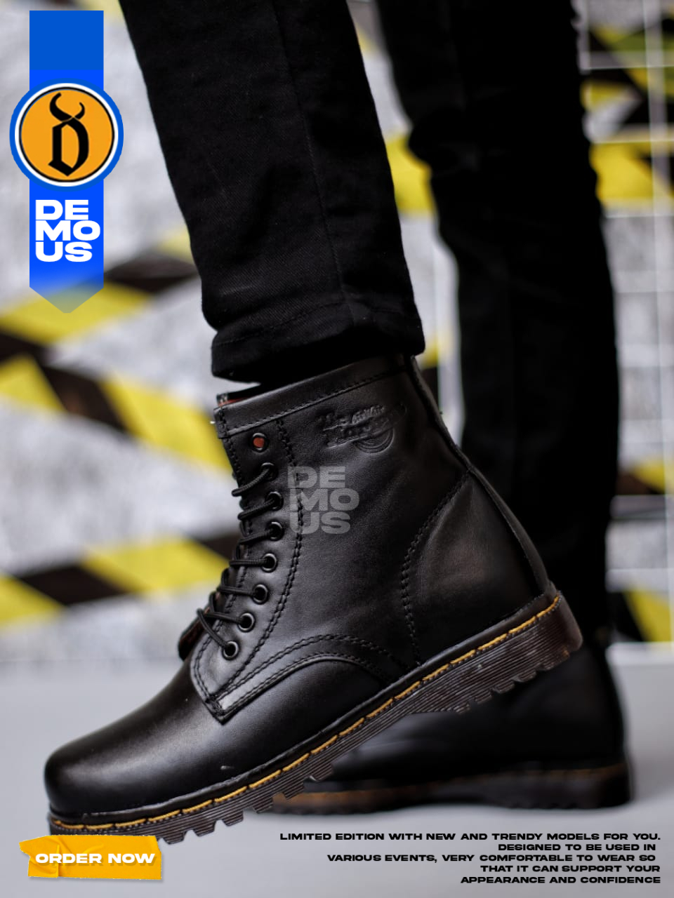 Jual DEMOUS Yamagishi - Sepatu Docmart Boots Kulit Hitam Pria | Shopee ...