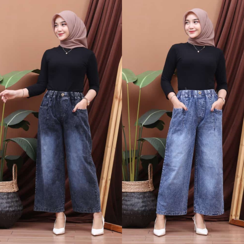 Jual Lastri Palazzo | Celana Kulot Jeans Whisker Spary High Elastics ...