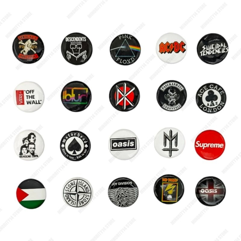 Jual pin button musik band brand hypebeast tokoh skate 25mm | Shopee ...