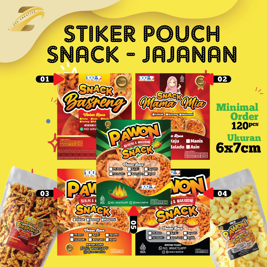 Jual Stiker Label Snack Jajanan Kemasan Pouch Plastik Desain Product