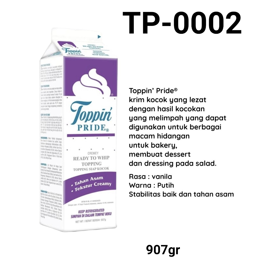 Jual TP-0002 Topping pride whip whipping cream vegan Nabati plant based ...