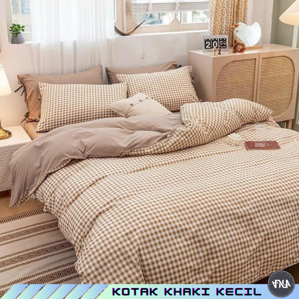 Jual BEDCOVER SET/Bedcover+Sprei Set Motif KotakKotak Kecil Khaki