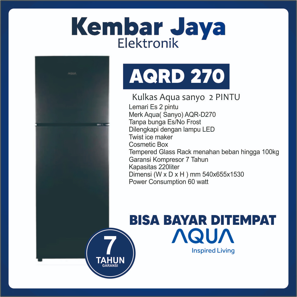 Jual KULKAS AQUA 2 PINTU TYPE AQR-D270 HEMAT LISTRIK | Shopee Indonesia