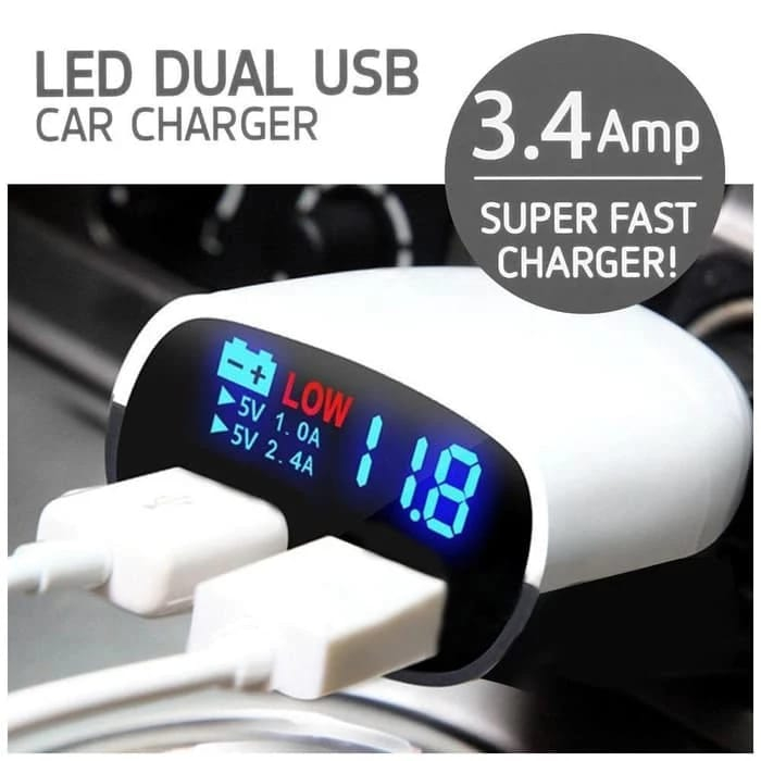 Jual Super Fast Charger LED Dual USB 3.4A Charger Mobil Fast Charging ...