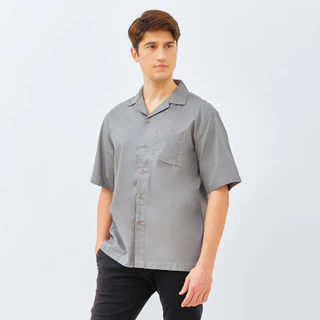 M231 Kemeja Pria Basic Polos Hawaii Oversized Pendek Abu Tua 2190J