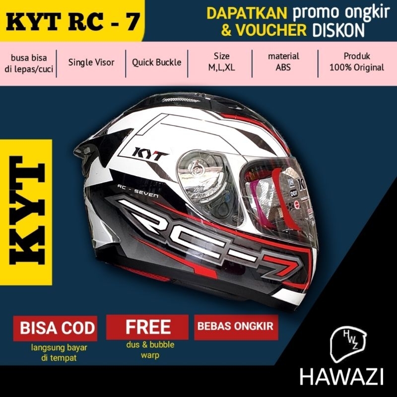 Jual HELM KYT RC7 MOTIF 14 WHITE/BLACK RED HELM FULL FACE SNI