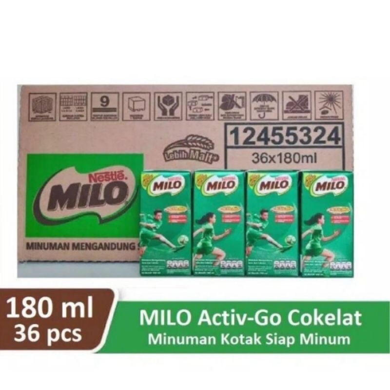 Jual Nestle Milo Kotak Besar Active Go Susu Coklat UHT Kotak @180ml (1 ...