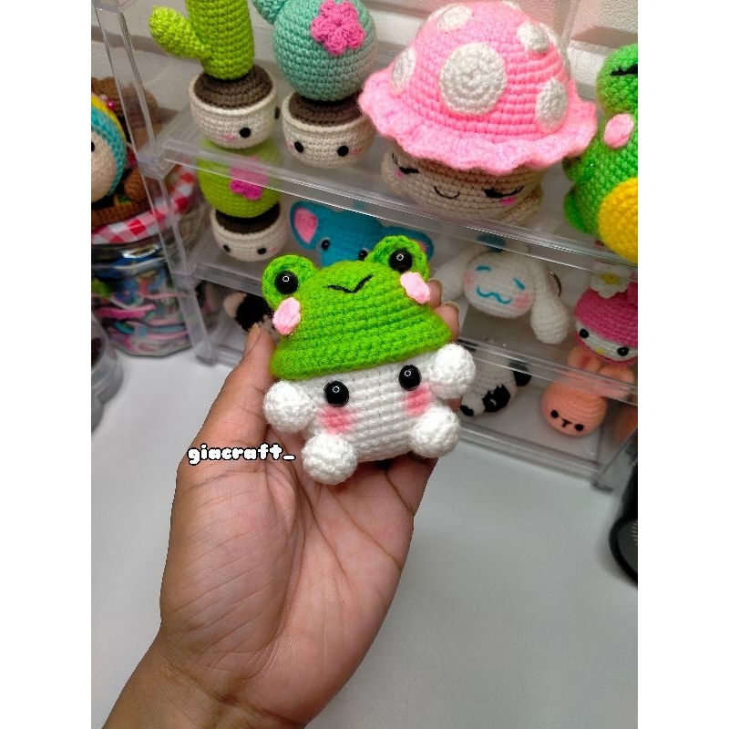 Jual Boneka rajut amigurumi crochet baby mushroom frog hat (Big ...