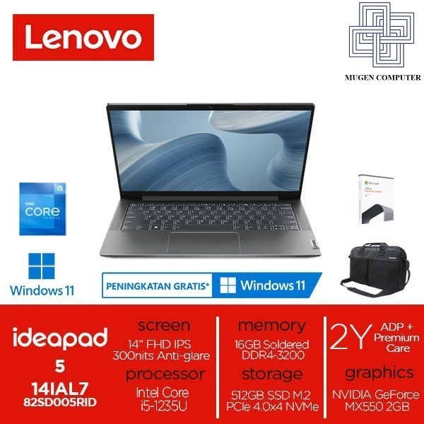 Jual Lenovo Ideapad 5 14ial7 I5 1235u 5rid 16gb 512gb Mx550 14 Ips W11 Ohs Shopee Indonesia