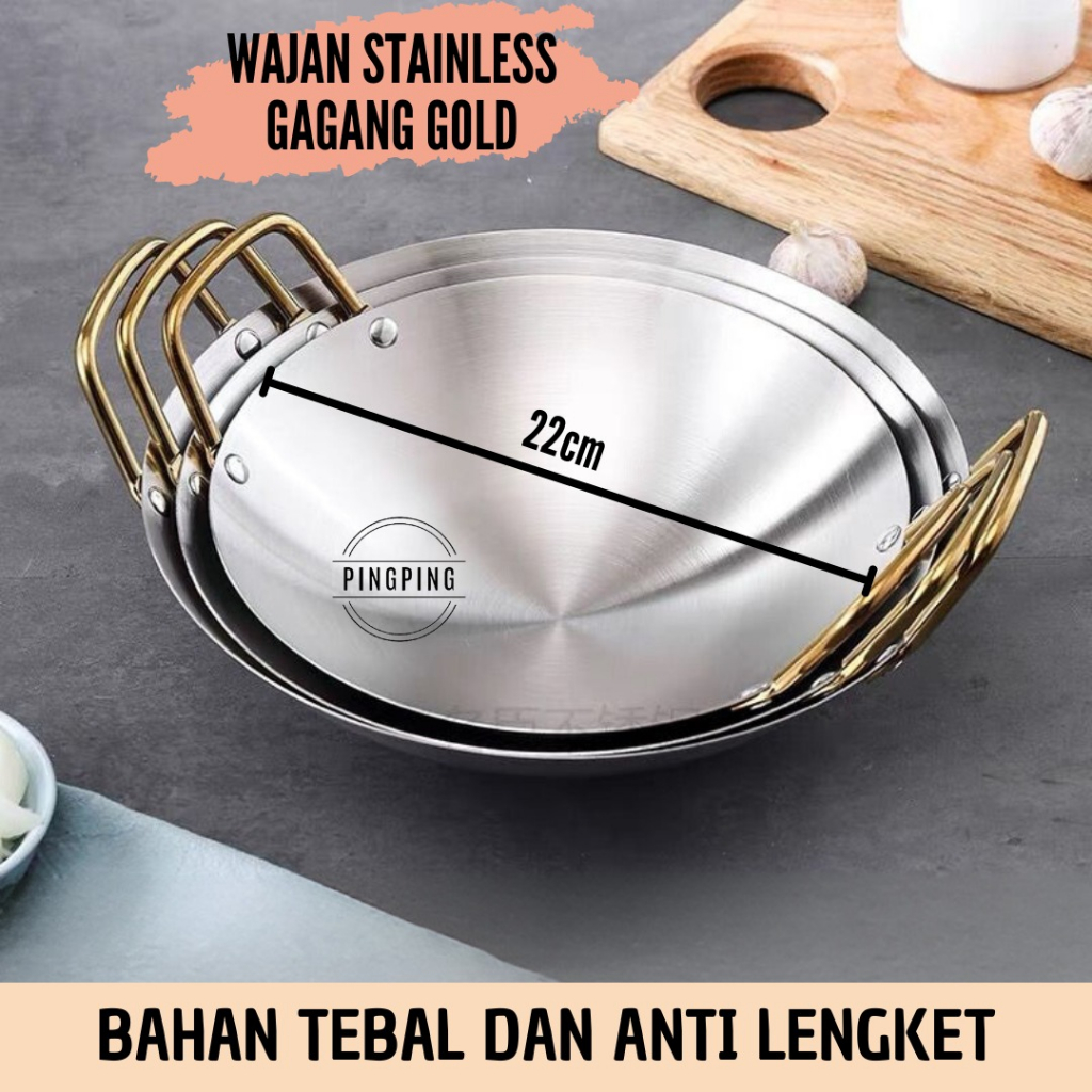Jual Wajan Kuali Stainless Steel Gagang Gold | Shopee Indonesia