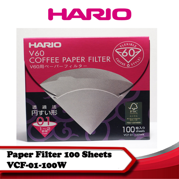 Jual Hario V60 Coffee Paper Filter 01 W 100 Sheets VCF01100W Shopee